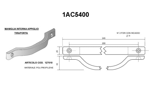 1AC5400 - MANIGLIA PLASTICA PIANA 200 MM - KH4